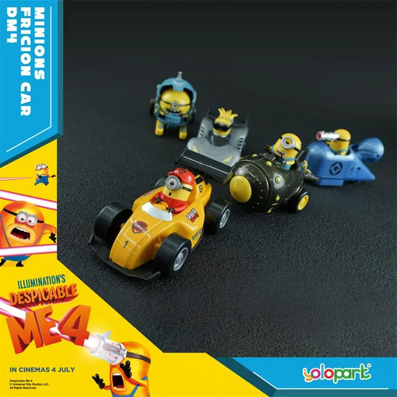 Despicable Me 4 Minions Action Figure para Crianças, Modelo Genuíno de PVC, Brinquedo Colecionável, Brinquedo Inercial Quente Do Carro, Presentes de