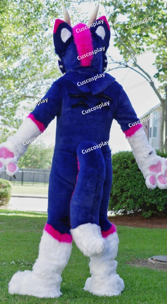 Christmas Bule Husky Dog Fox Mascot Costume Long Fur Furry Costume Fursuit Wolf Cospaly Party Fursuit Halloween Suit Cosplay Ad