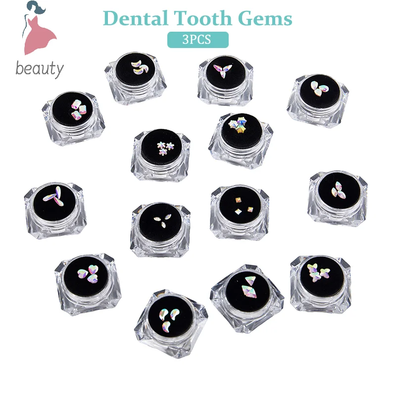 3pcs/box Dental Tooth Gems Crystal Diamond Ornament Color Teeth Jewelry Denture Acrylic As Teeth Decoration