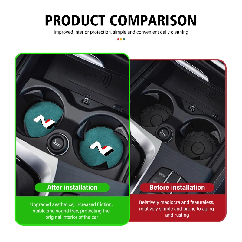 2pcs Car Coasters Anti-Slip Pad Cup Holder Mat Accessories For Hyundai N LINE i30 i20 Sonata Accent Tucson Elantra Azera