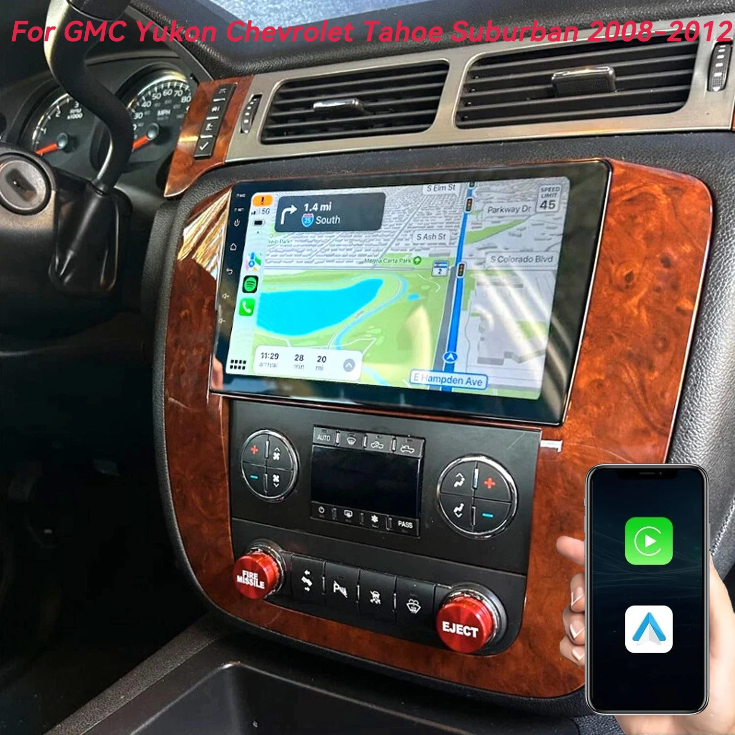 Radio para Auto Android 16 para GMC Yukon Chevrolet Tahoe Suburban 2008 - 2012 Reproductor Multimedia de Video Navegación Estéreo Carplay Auto