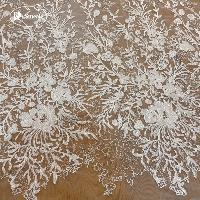 New Fashionable High Quality Net Yarn Embroidery Flower Leaf Branch Lace Fabric, Wedding Dress Cloth, DIY Material Accessories