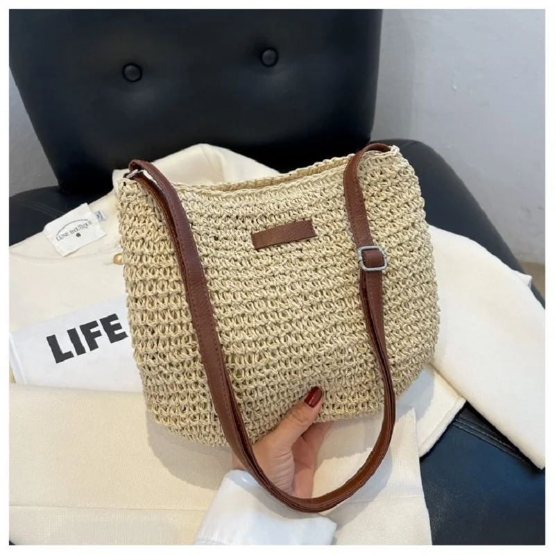 Ladies Summer Straw Woven Crossbody Bag Women Beach Holiday Shopping Woven Shoulder Handbag Messenger Purses for Women Bags