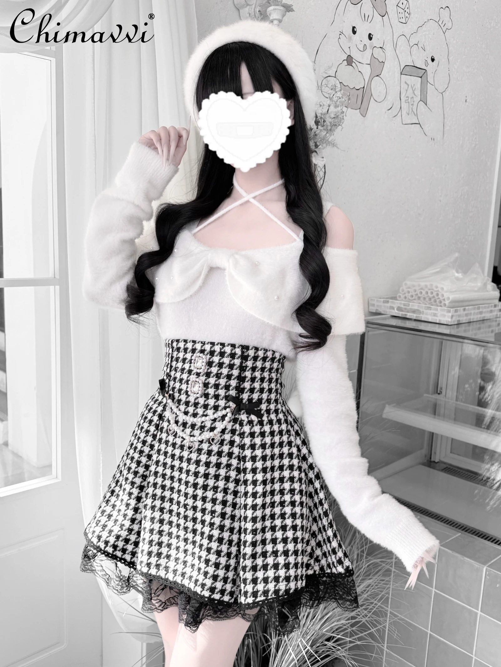 

Japanese Mine Series Bow Collar Mink Velvet Off-Shoulder Tie Sweater Autumn Winter New Fashion Long Sleeve Pullover Tops Women