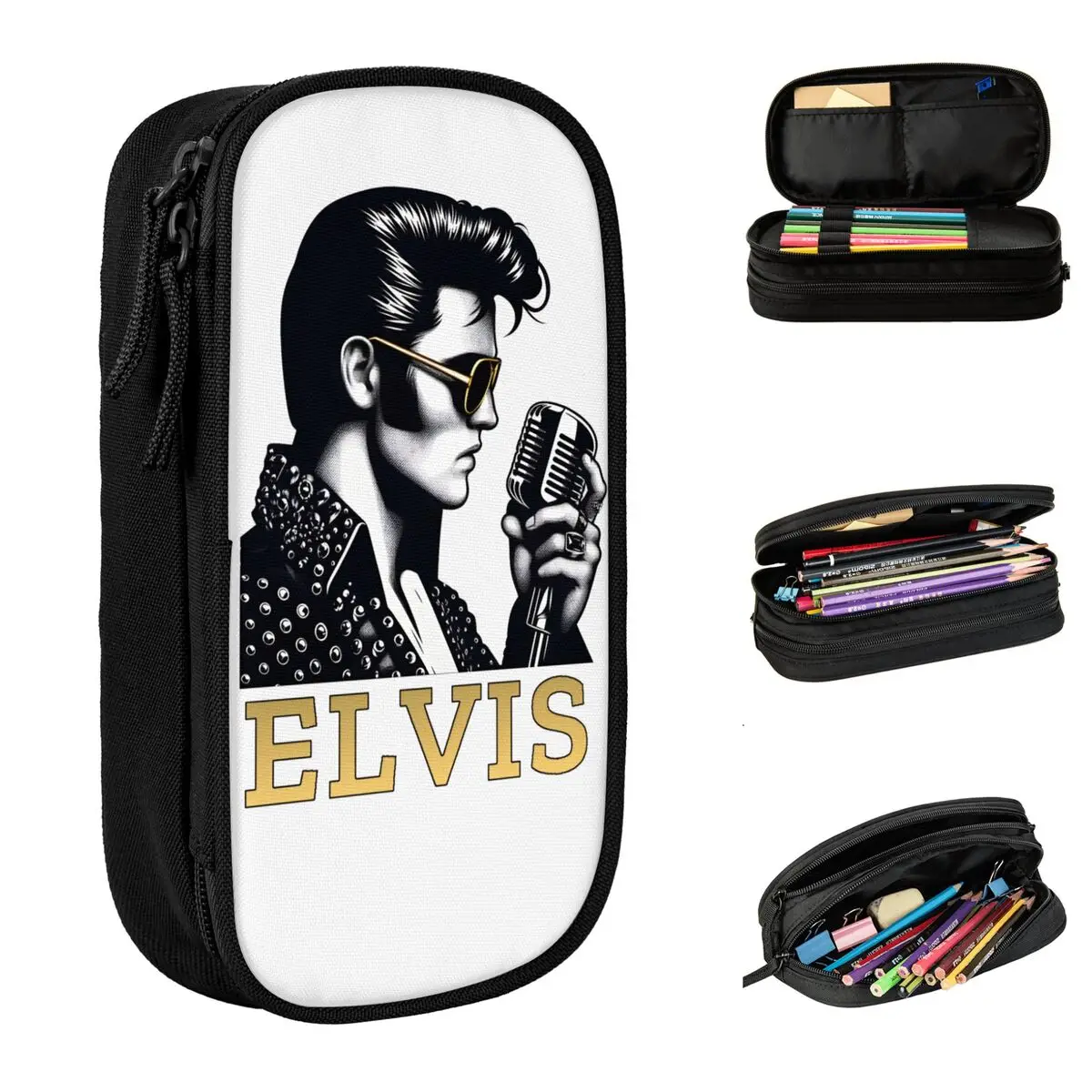 E-Elvis P-Presleys Pencil Case New Rock Music Pen Box Bag Student Large Storage Students School Gift Pencilcases