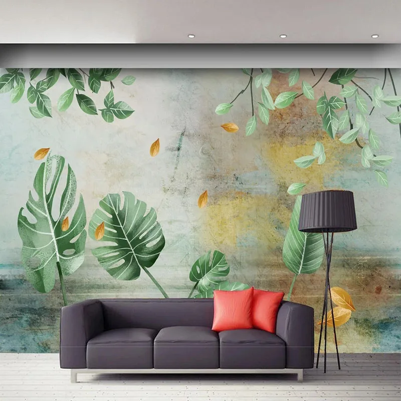 Custom 3D Wallpaper Nordic Simple Small Fresh Hand-Painted Watercolor Tropical Plants Background Wall Home Décor Papel De Parede