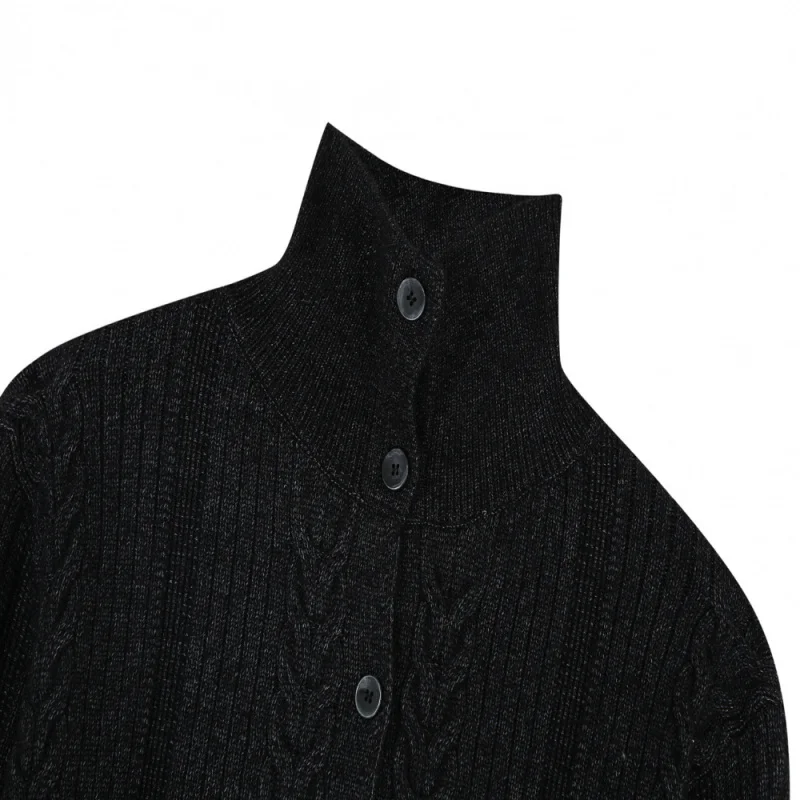 Men's Brown Cable Knit Cardigan, 2025 Autumn New Stand Collar Button-Down Warm Knitted Outerwear