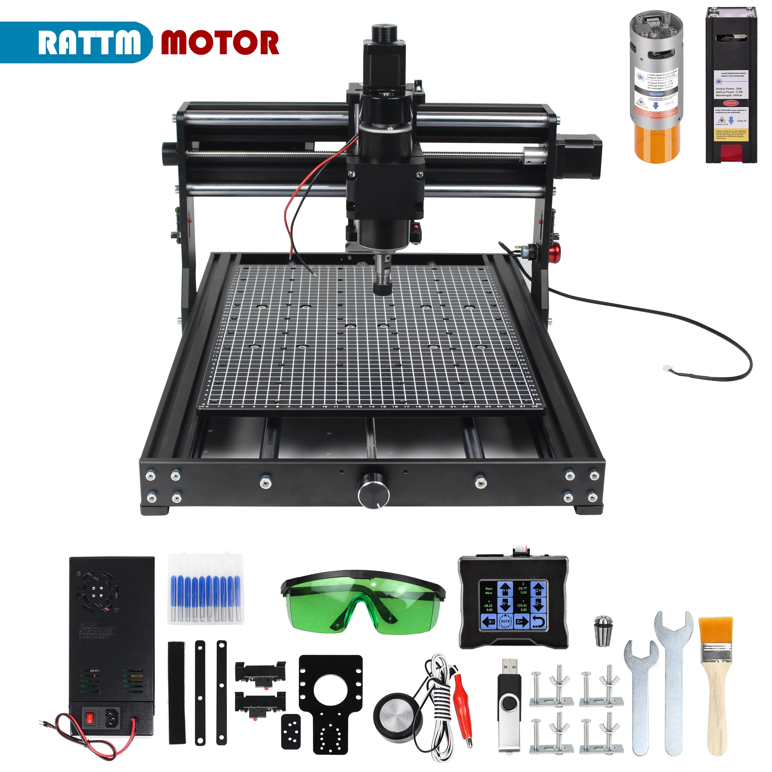 3020 Plus Updated 500W CNC 4030 Pro 2-in-1 3 Axis GRBL Wood Metal Laser Engraving Machine 10W 20W 40W, E-stop, Limited Switch