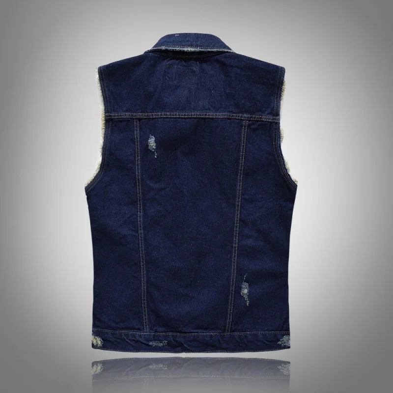 Men's Ripped Denim Vest Patch Designs Cowboy Frayed Jeans Sleeveless Jackets Punk Motorcycle Waistcoat