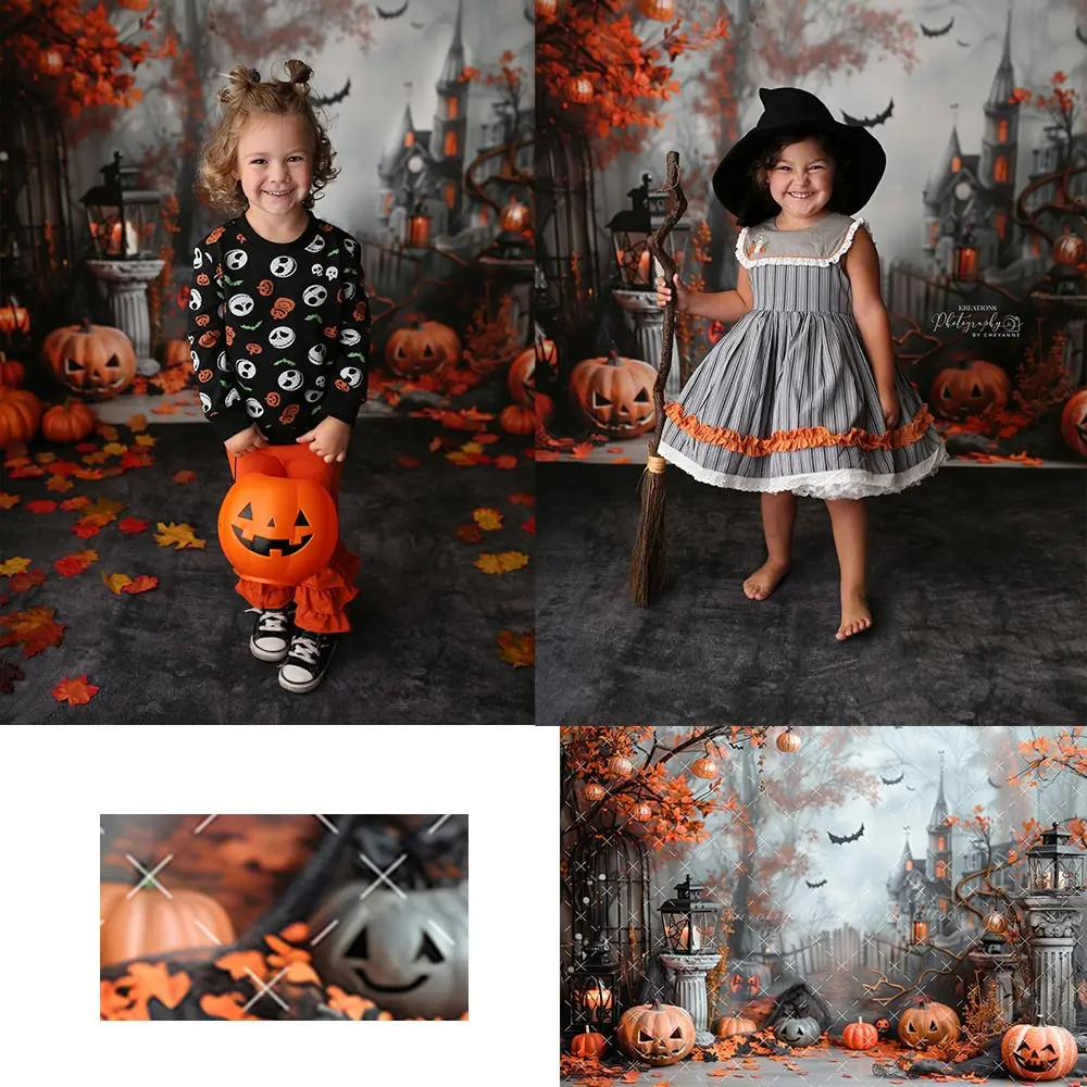 

Halloween Old Castle and Pumpkin Backdrop Kids Baby Adult Birthday Cake Smash Photography Studio Backgrounds