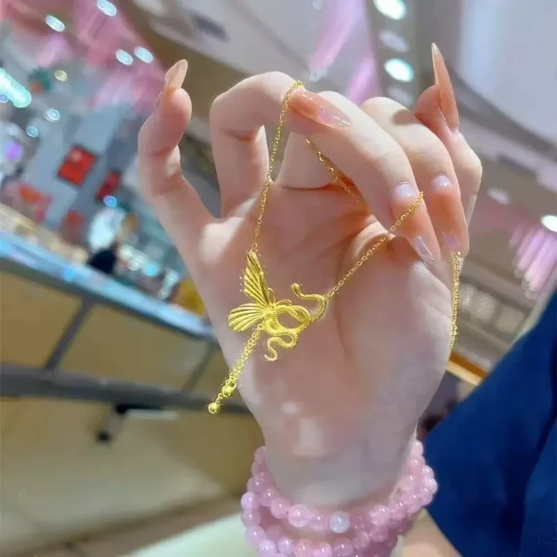 

Уникальная, ретро и простая цепочка на ключицу, ожерелье из титановой стали в китайском стиле с древней змеиной кисточкой и бабочкой