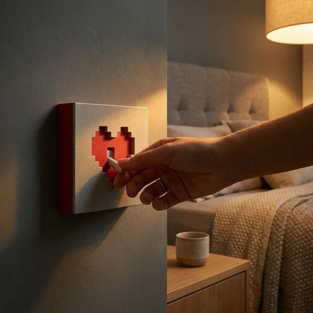 3D Printed Pixel Heart Light Switch Cover Retro Game Style Removable Wall Switch Plate Decor Shell Waterproof