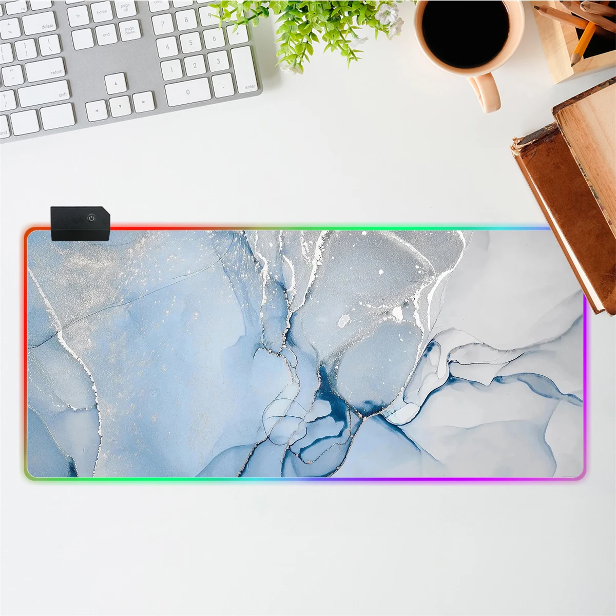 Marbling RGB Gaming Mouse Pad Large Office Mat LED Light Desk Pad Gamer Laptop Mat Non-Slip Base  Computer Keyboard Pad