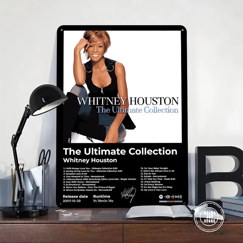 Whitney Houston: The Ultimate Collection Personalized 3D Textured Metal Poster Wall Art Tinplate Sign for Modern Home Decoration