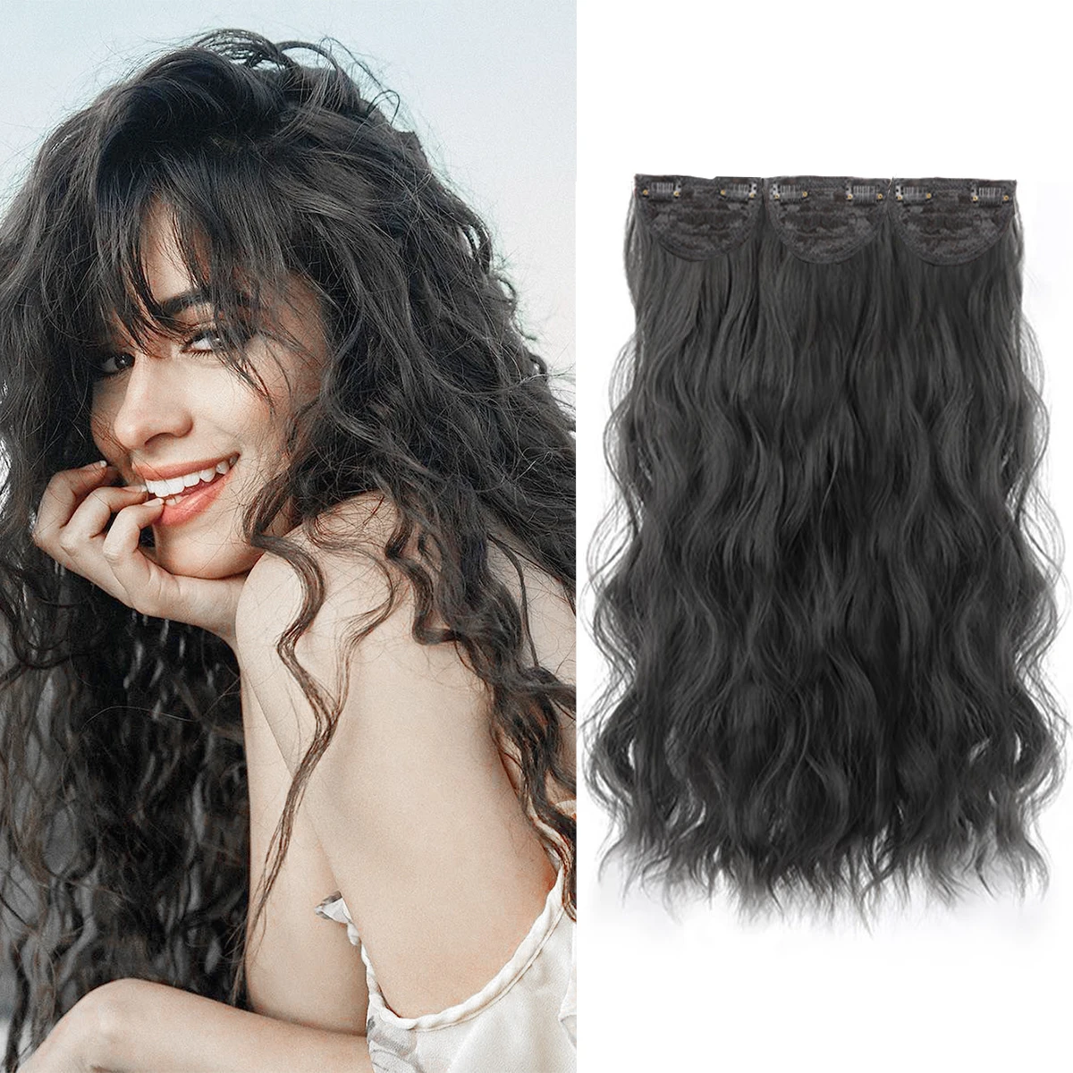 Clip in Hair Extensions for Women, 3PCS Long Wavy Curly Clip on Hair Extensions 18 Inch Synthetic  Thick Hairpieces