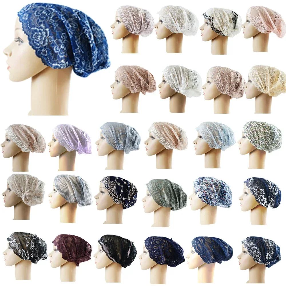 Lace Underscarf Hijab Inner Hat Muslim Women Ninja Cap Bone Bonnet Tube Turban Islamic Headscarf Beanie Ramadan Under Scarf Arab