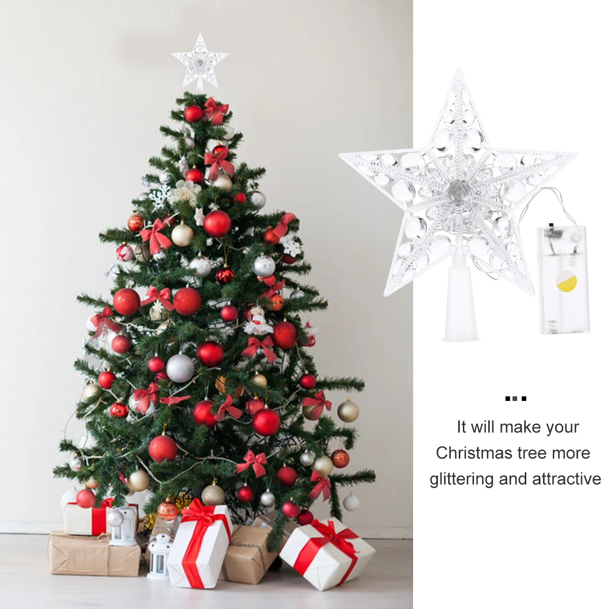 

1pc Lovely Star Shaped Christmas Tree Lights String Light Premium Party Festival Treetop Decor Tree Topper Light