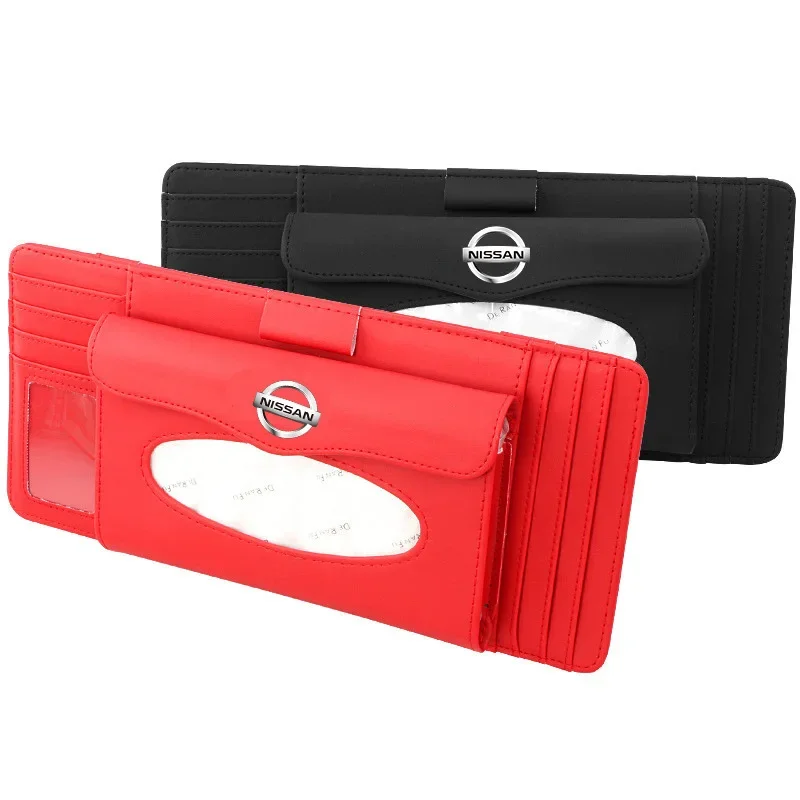 Car Leather Hanging CD Card Clip Tissue Box for Nissan Leaf Sylphy Note Tiida Qashqai J11 Xtrail Almera Altima Juke Accessories