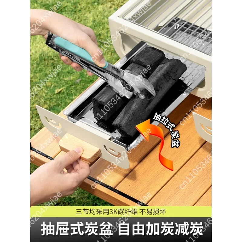 Portable Charcoal BBQ Grill, Heavy Duty Foldable Barbecue Grill, Outdoor Camping Fire Pit for Picnic Party