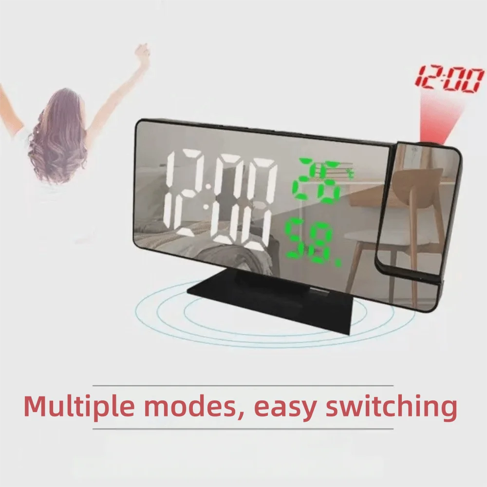 Rotatable Mirror Projection Clock Temperature Humidity Display Mirror Display Alarm Clock Portable Smart Electronic Alarm Clock
