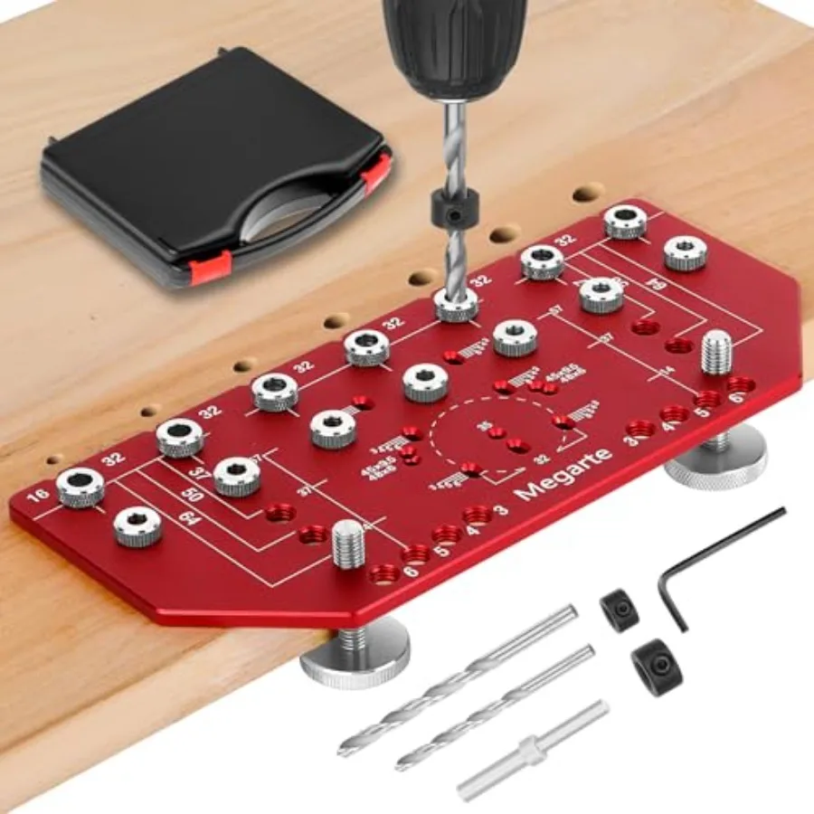 

Шаблон для сверления отверстий под полки и петли 2-в-1 - Алюминиевый шаблон для сверления отверстий под полки и петли для деревообработки - Приспособление для сверления отверстий под полки с 1/2-дюймовым отверстием