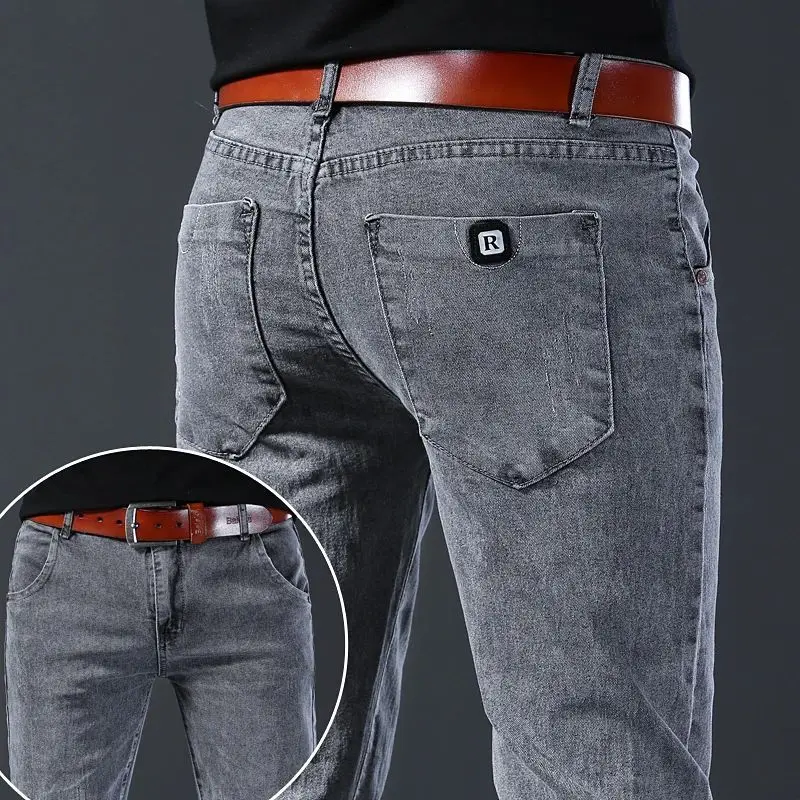 

New Style Men's Slim Fit Jeans Korean Comfortable Style Five-Quarter Length No Brand Registered Trademark Autumn 2024