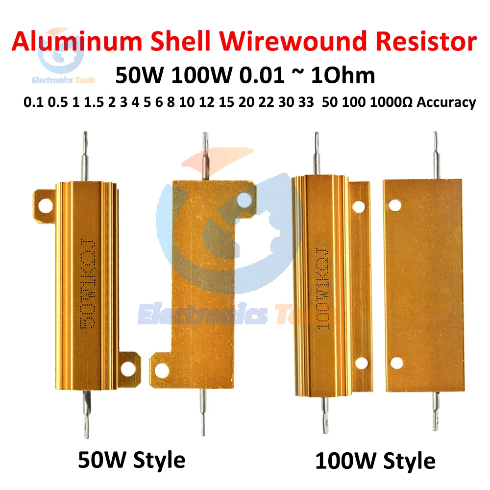 50W 100W Aluminum Power Metal Shell Case Wirewound Resistor 0.01-1Ohm  0.1 0.5 1 2 3 4 5 6 8 10 12 15 20 22 30 33  50 100 1000Ω