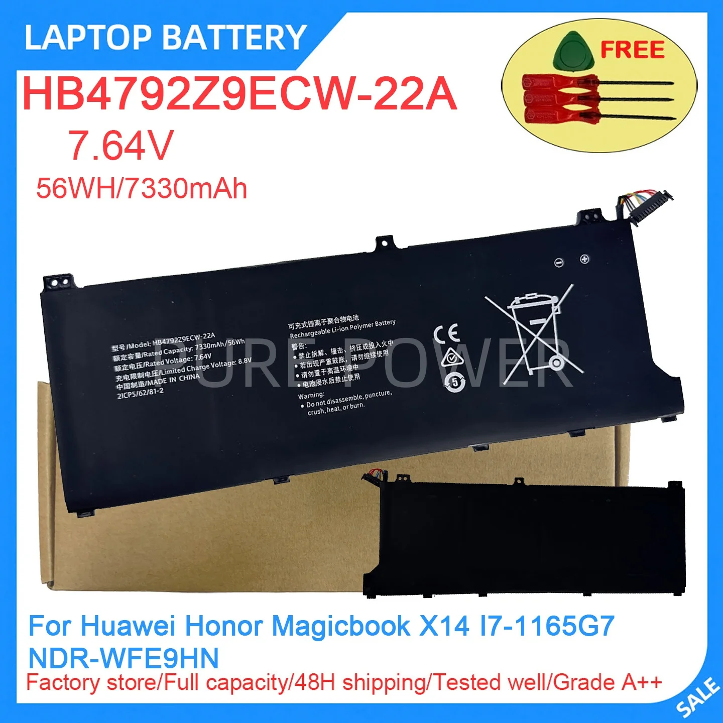 New Laptop Battery HB4792Z9ECW-22A 7.64V 56WH 7330mAh High Quality For Huawei Honor Magicbook X14 I7-1165G7 NDR-WFE9HN