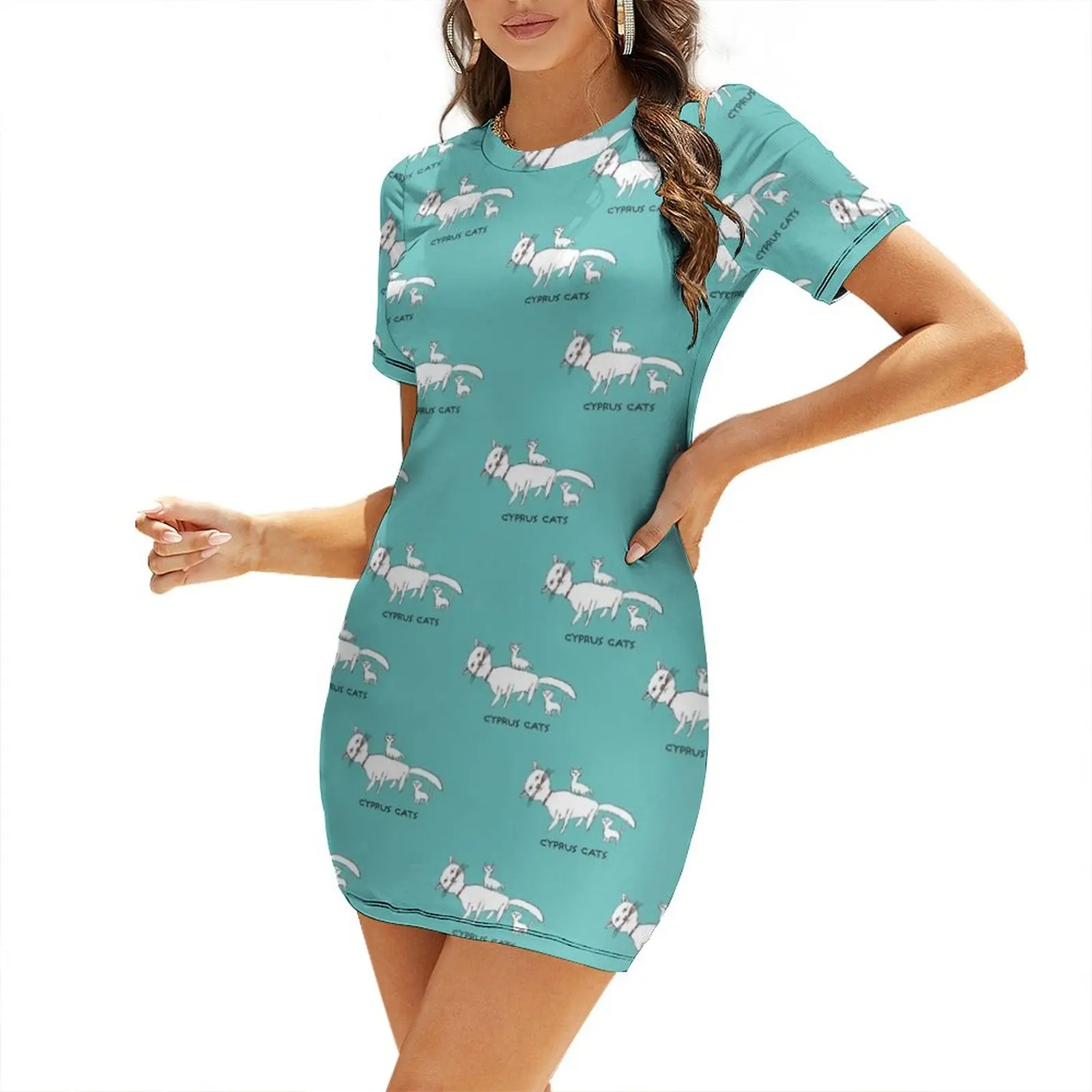 

CYPRUS CATS PATTERN Short-Sleeved Dress dress korean style elegant dresses plus sizes prom dresses 2025 Dresses gala Dress