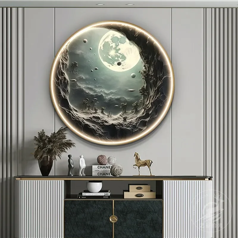 Moon LED Circular Luminous Mural Wall Lamp - Entrance/Corridor/Living Room/Bedside Hanging Decor | Background Light Art