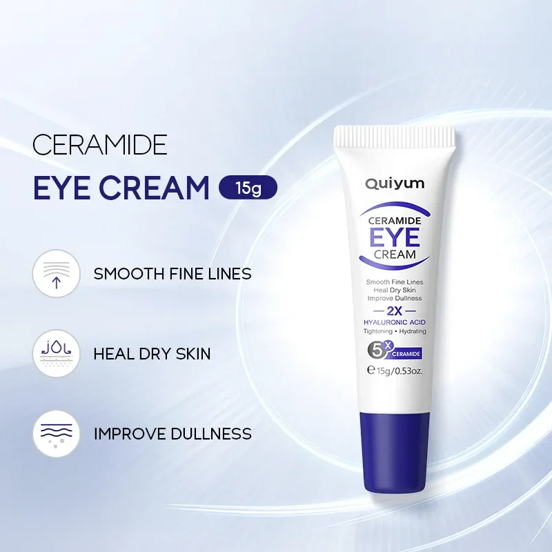 QUIYUM 15g Ceramide Eye Cream Hyaluronic Acid Moisturizing Facial Serum Collagen Hydration Skin Care Essence Eye Massage Cream