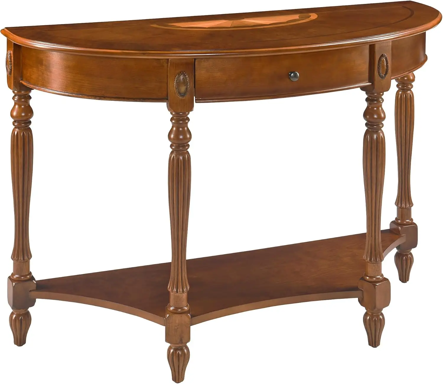 Solid Wood Semi-Circle Console Table, 45.3" Traditional Vintage Entryway Table Polished Edging Half-Moon Narrow Table
