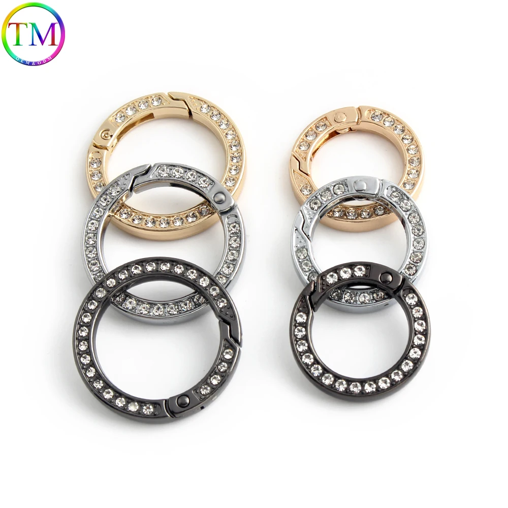 Metal Flat Spring Rings Clasp Spring Openable O Ring With Diamond Zinc Alloy Split Ring Car Key Chain Ring Luggage Accessories