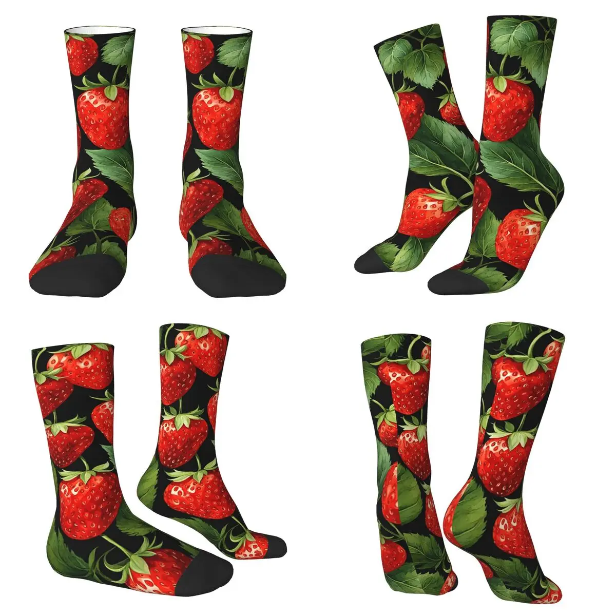 

Fresh Red Strawberry Fruit Pattern Socks Harajuku Super Soft Stockings All Season Long Socks for Unisex Valentine's Day Gifts