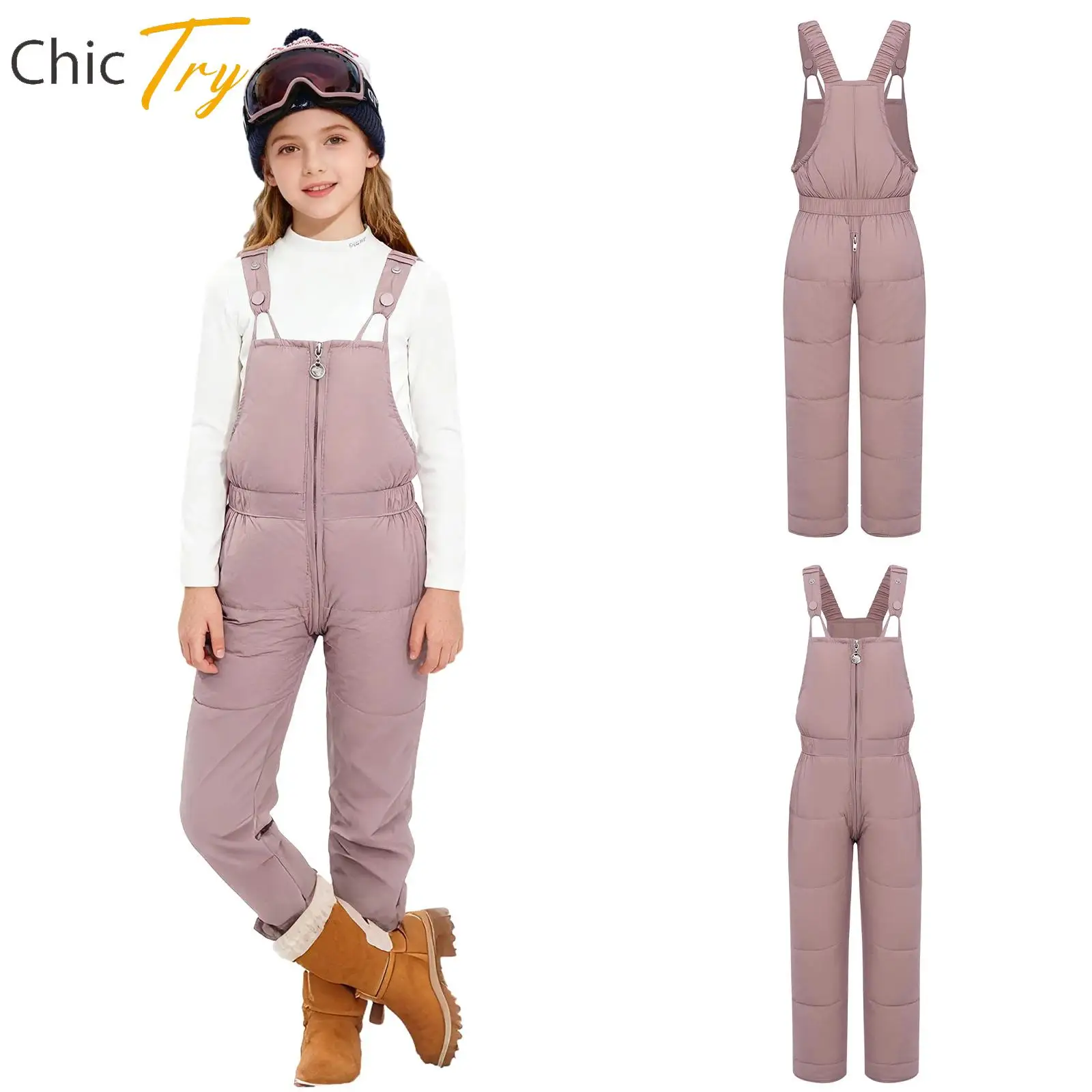 

Toddlers Girls Boys Snow Jumpsuit Kids Skiing Outdoor Clothes Crotch Elastic Shoulder Straps Padded Overalls for Travel Party