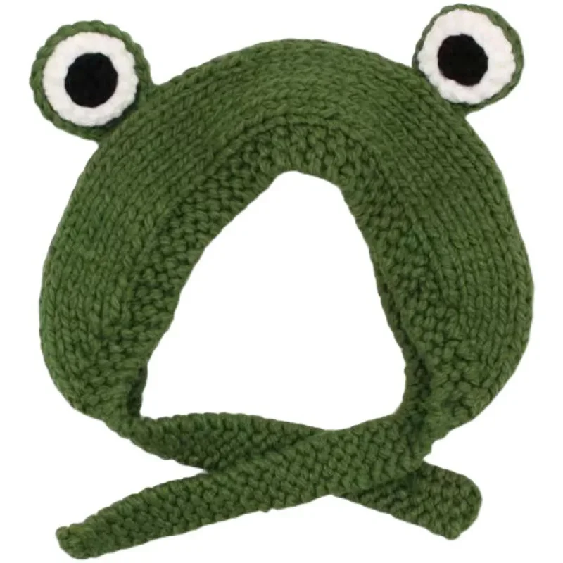 Frog Headband Handmade Wool Knitted Hat Winter Warm Sweet Cute Ear Hat For Women