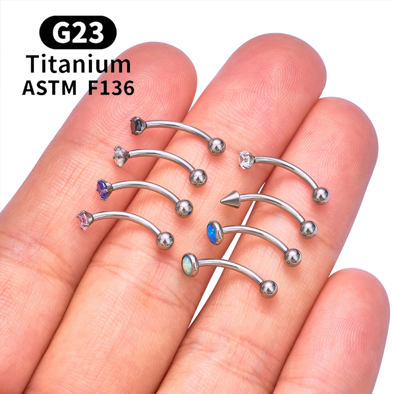 ASTM F136 Titan Hexagramm Rook Ohrring Gebogene Barbell Bauchnabelringe 16G CZ Innengewinde Augenbrauenring Körperschmuck – Detail 17