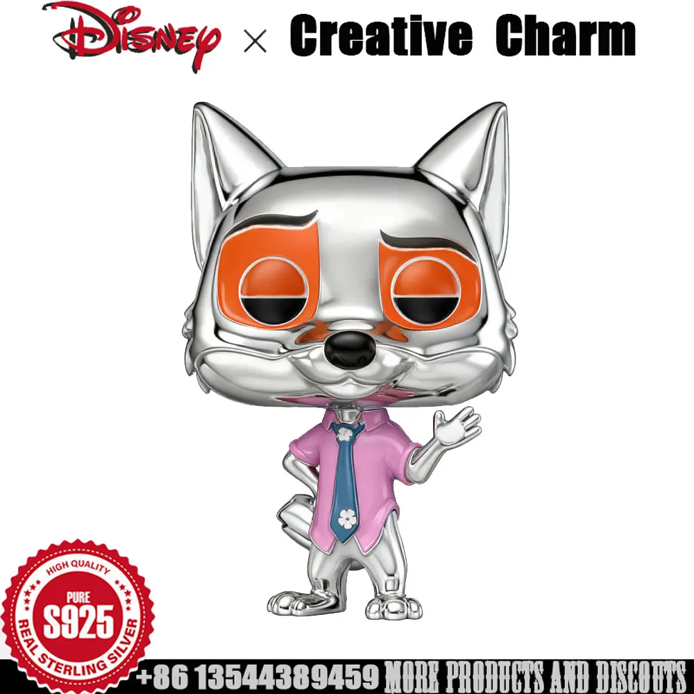 

Серебряный шарм Disney 925, бусина Zootopia Nick Wilde для браслета, детская игра, эмалированный шарм, женская мода, роскошные ювелирные изделия, подарок