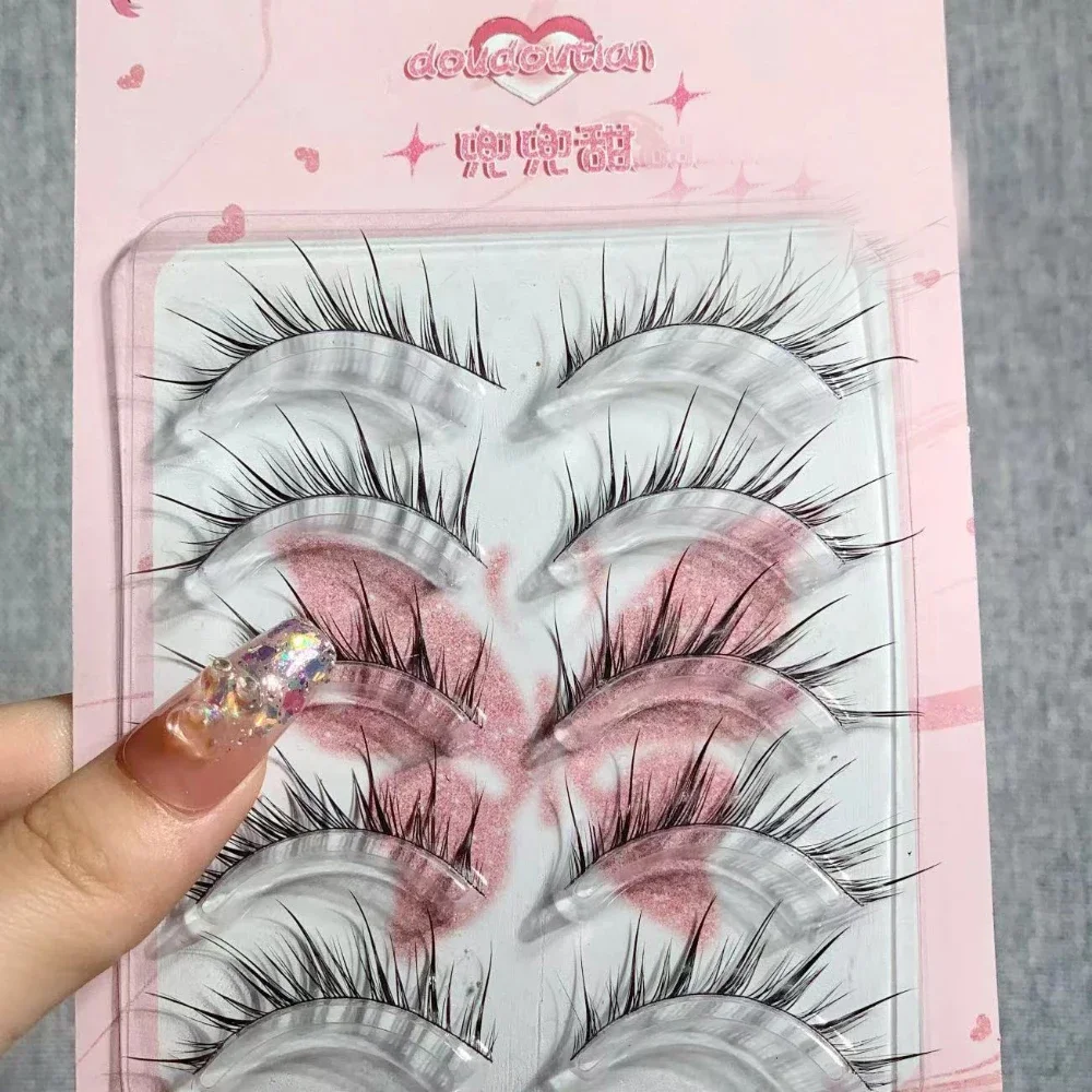 5 Pairs Fairy False Eyelashes Natural Thick Dense C Curled Fake Eyelash Fox Style Full Strip Lashes Slender Cool Girl Eye Makeup