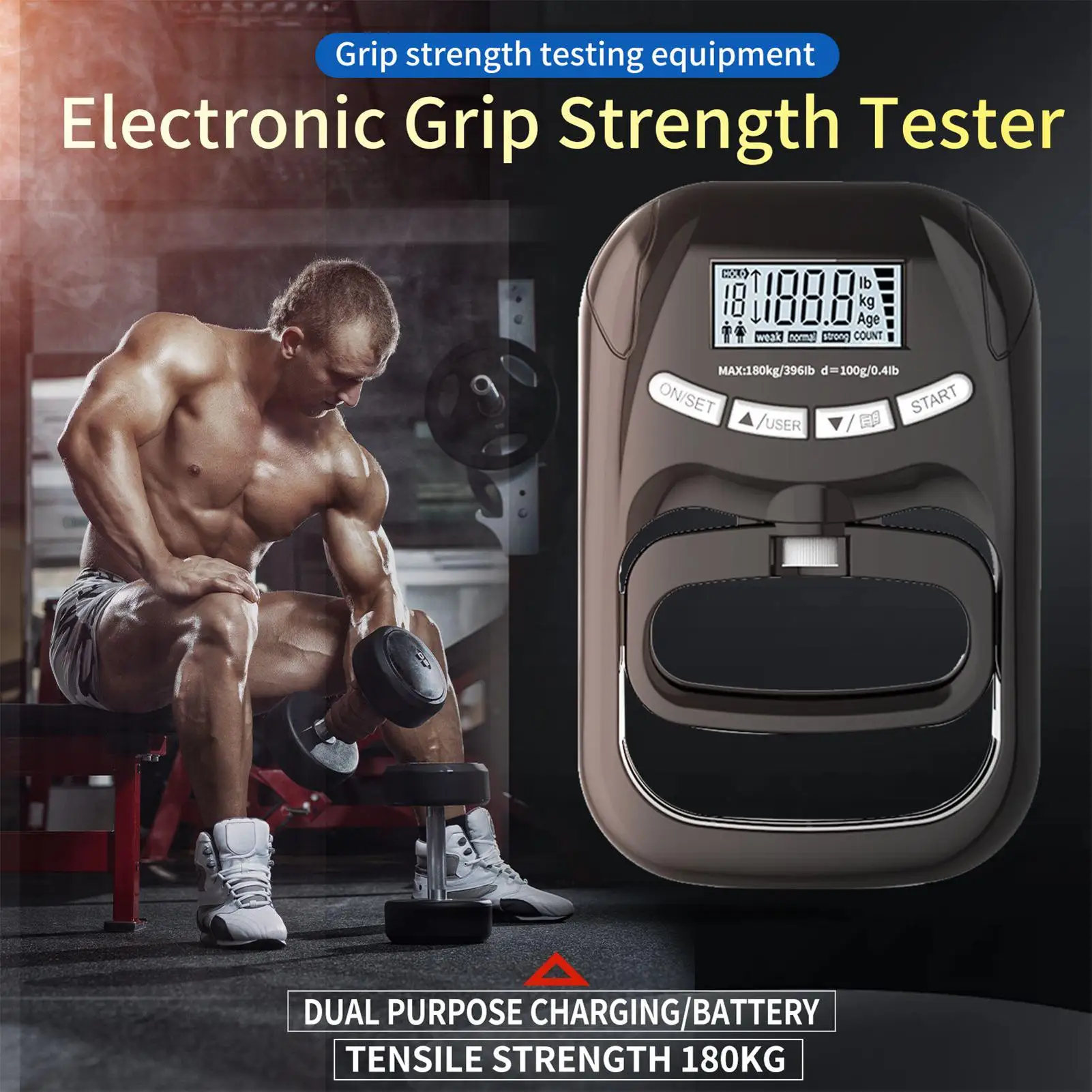 Grip Strength Tester 180kg Grip Strength Meter Digital Hand Dynamometer USB LCD Screen Hand Grip For Power Training Sports