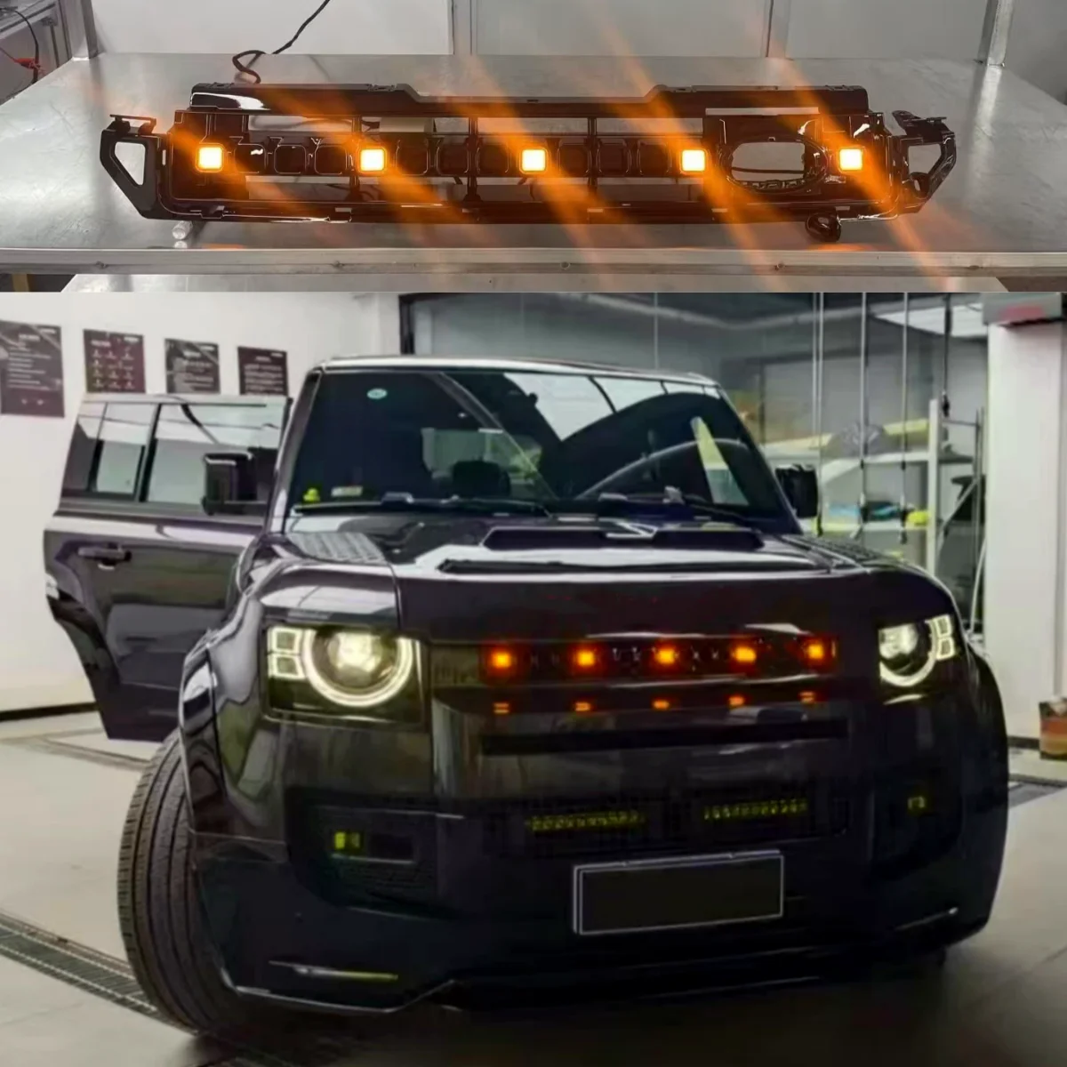 Front Grille LED Light For Land Rover Defender 90 110 130 2020-2025 DRL Daytime Running Light Modified Illuminated Mesh