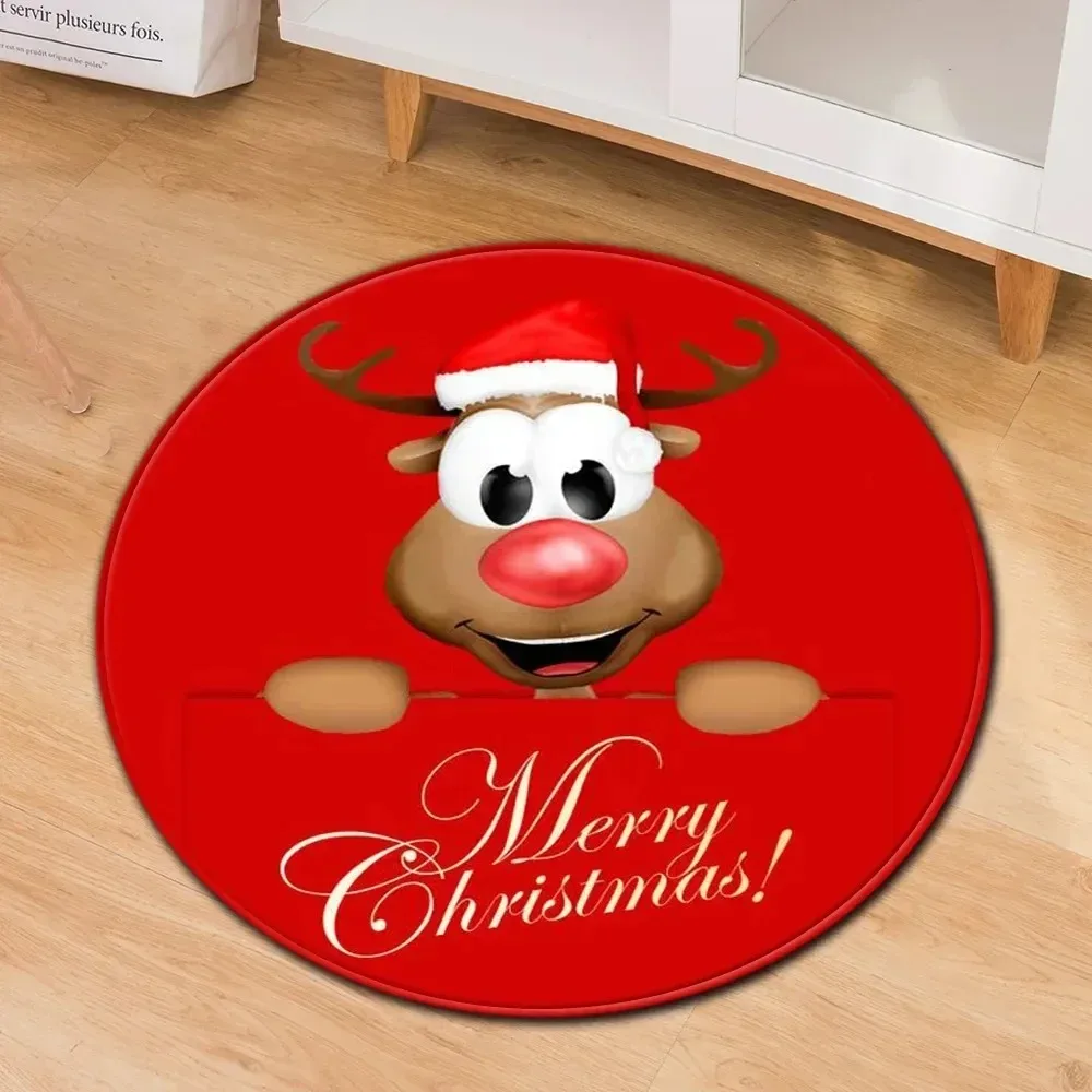 

1pc Christmas Reindeer and Santa Claus Circular Printed Carpet Christmas Decoration Props Christmas Gifts