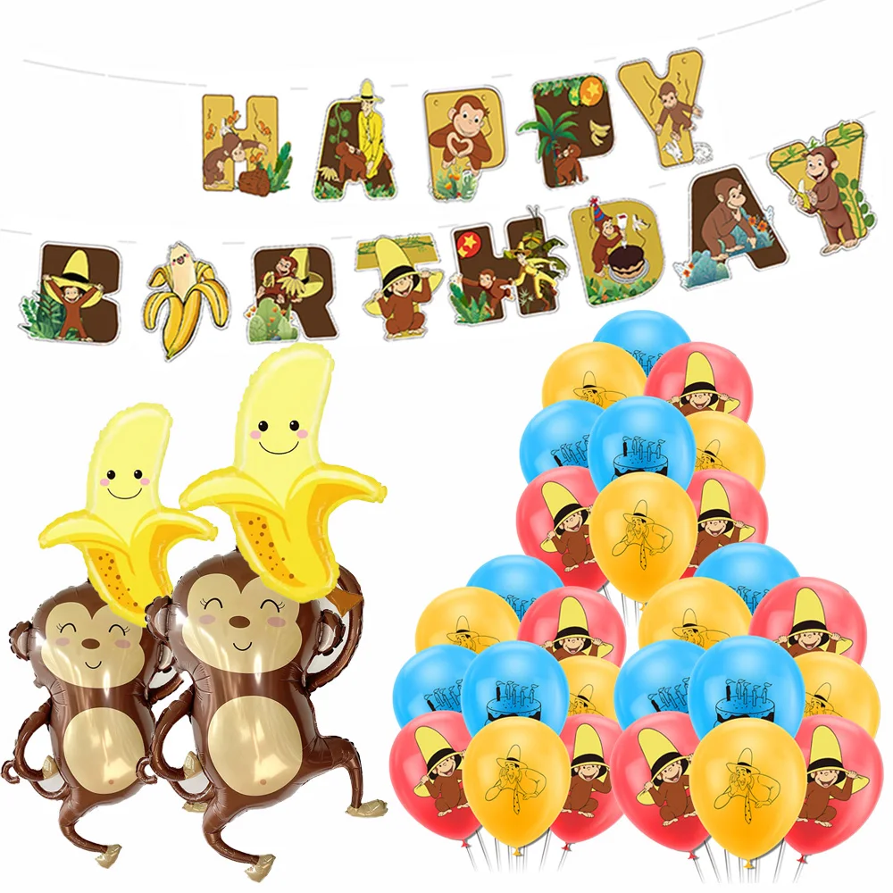 Monkey Woodland Animal Jungle Party Balloon Banner Cake Cup Birthday Party Supplies Paper Safari Hanging Wall Decor