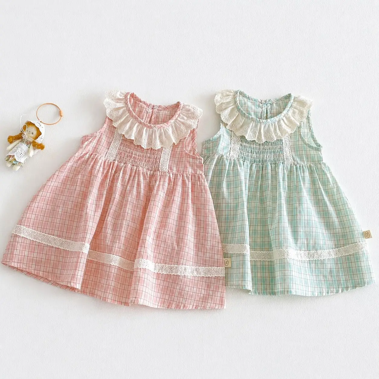 Girls' Lace Dress 2026 New Summer Baby Classic Checkered Vest Skirt Children's Korean Version Lace Dress