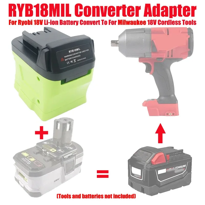 

ALASICKA Battery Adapter Converter RYB18MIL for Ryobi 18V Li-ion Battery Convert To Work for Milwaukee 18V Cordless Power Tools