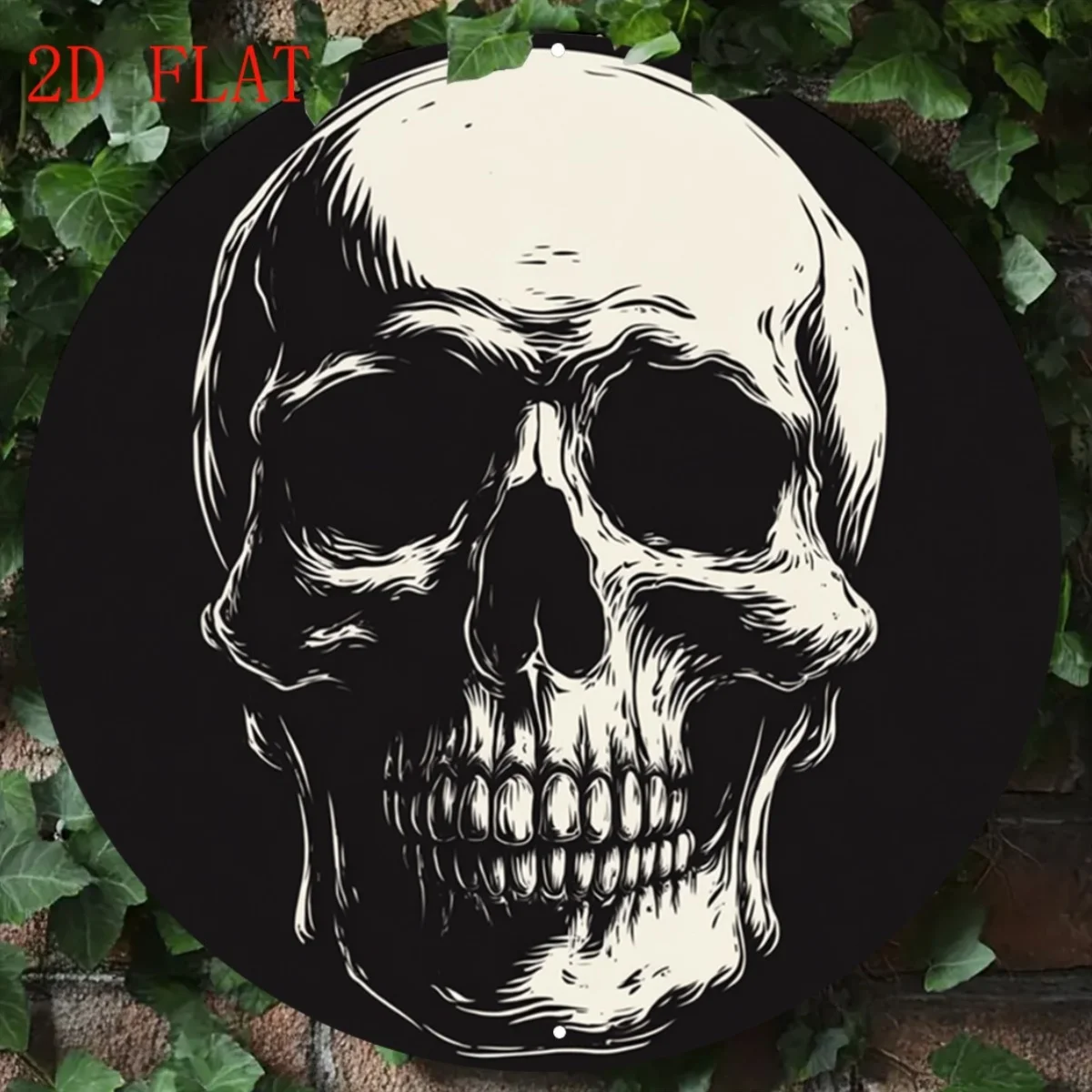 2D Flat, 1pc Gothic Skull Wall Decoration - Black And White Retro Metal Sign, Lightweight Aluminum Round Ornament For Halloween,