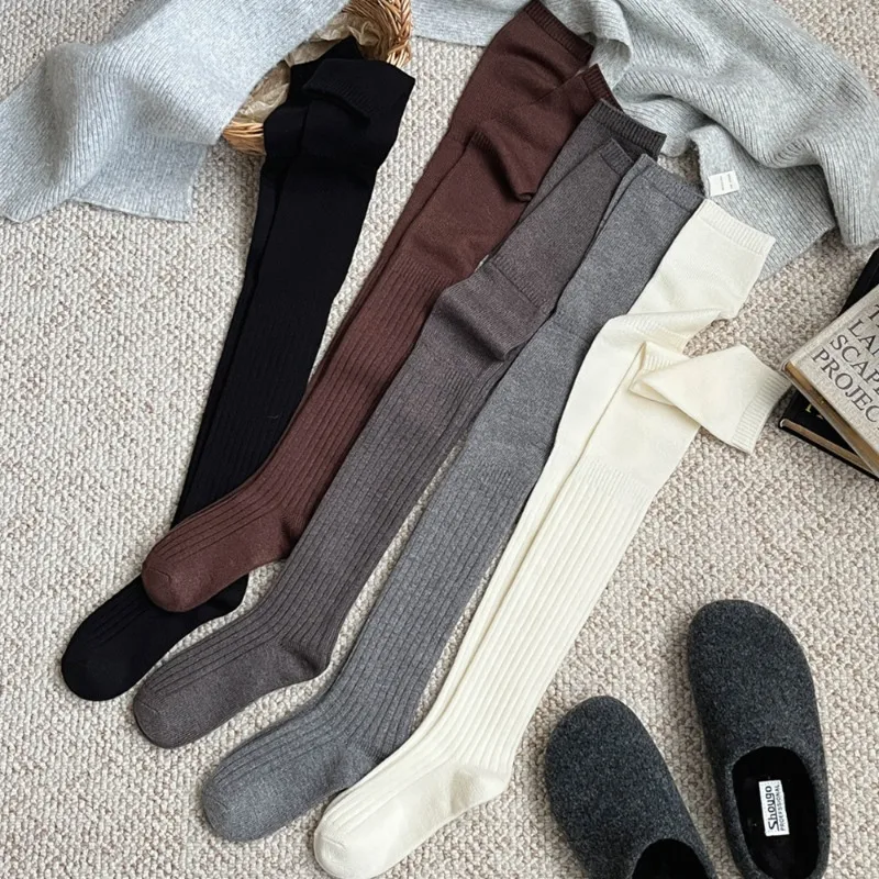 

1 Pair Women's Over-the-Knee Socks Fall Winter Black Long Thermal Thigh-High Socks Casual White Stockings Female Slouch Socks