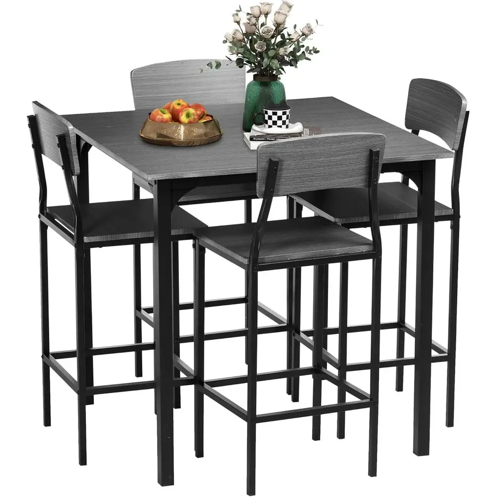 

Space-Saving 5-Piece Square Counter Height Dining Set with Metal Legs, Gray