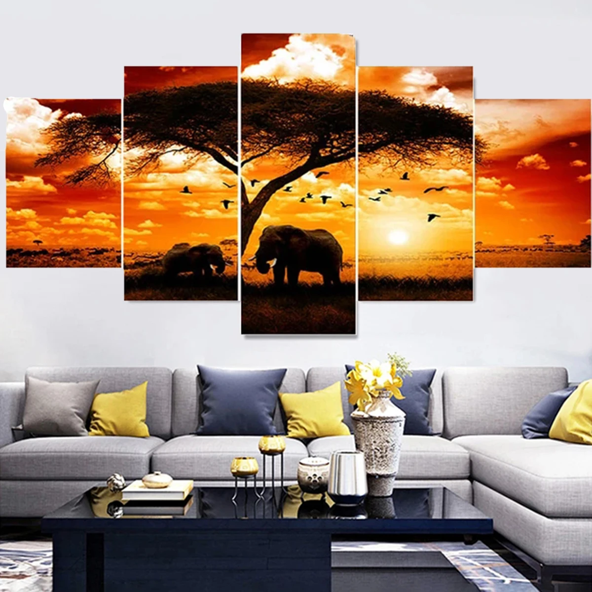 

DIY Elephant Diamond Painting 5 Pieces Sunrise Cross Stitch Kit Nature Landscape Diamond Mosaic Art 5D Embroidery Home Decor