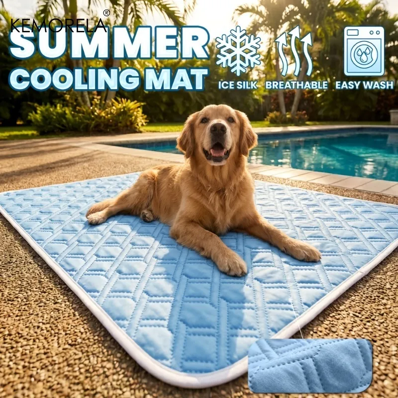 KEMORELA 1pc Tapete Refrescante para Cães de Verão Azul Glaciar - Tapete de Fibra de Seda Gelada, Refrescante Respirável e Amigável à Pele para Filhotes e Cães Adultos